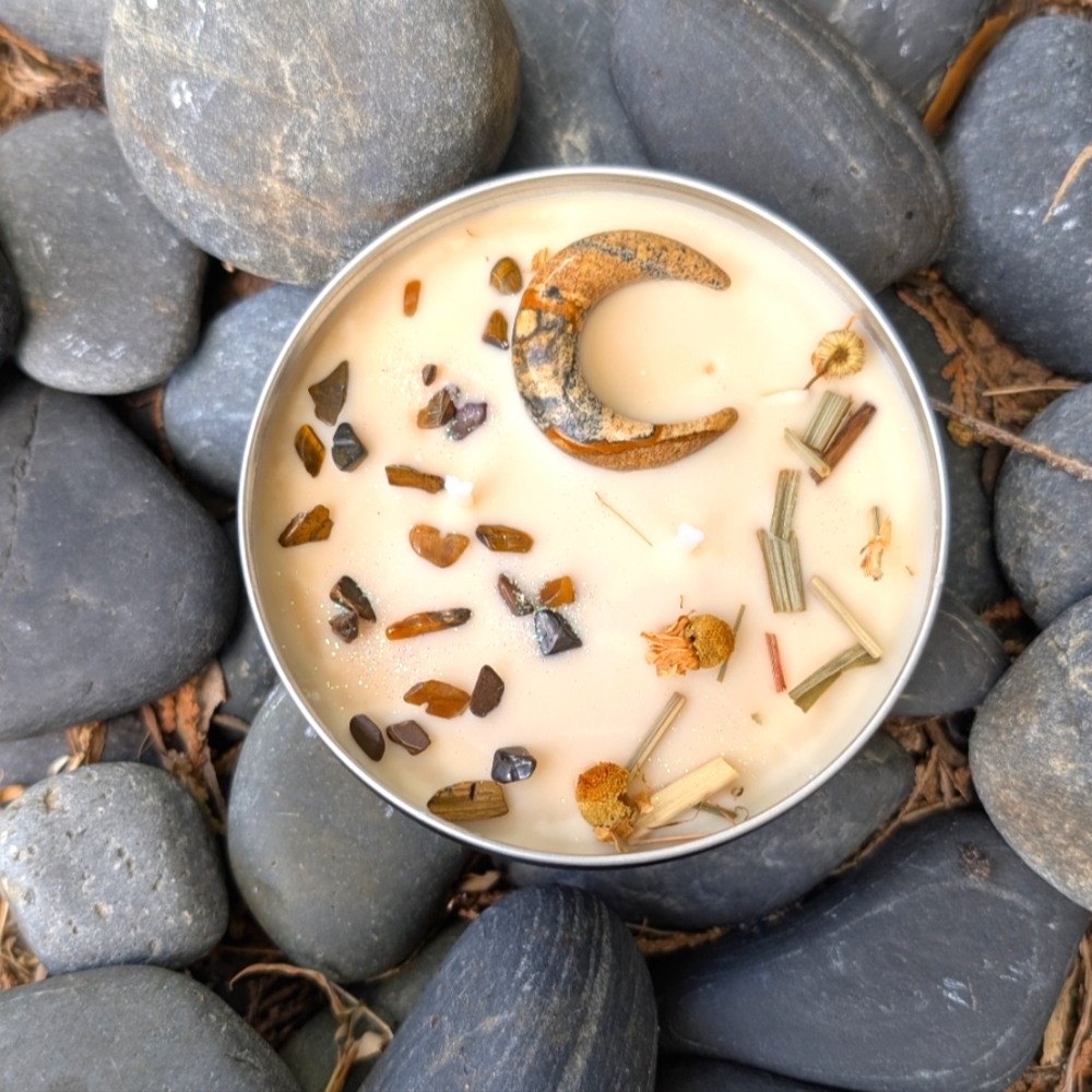 Picture Jasper Crescent And Tigers Eye Gemstone Intention Candle